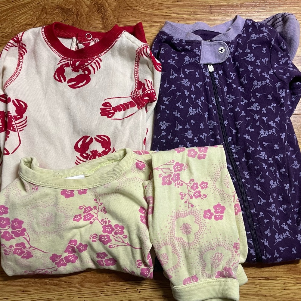 Tea pajama set, Burt's Bee footed zipper pajama,